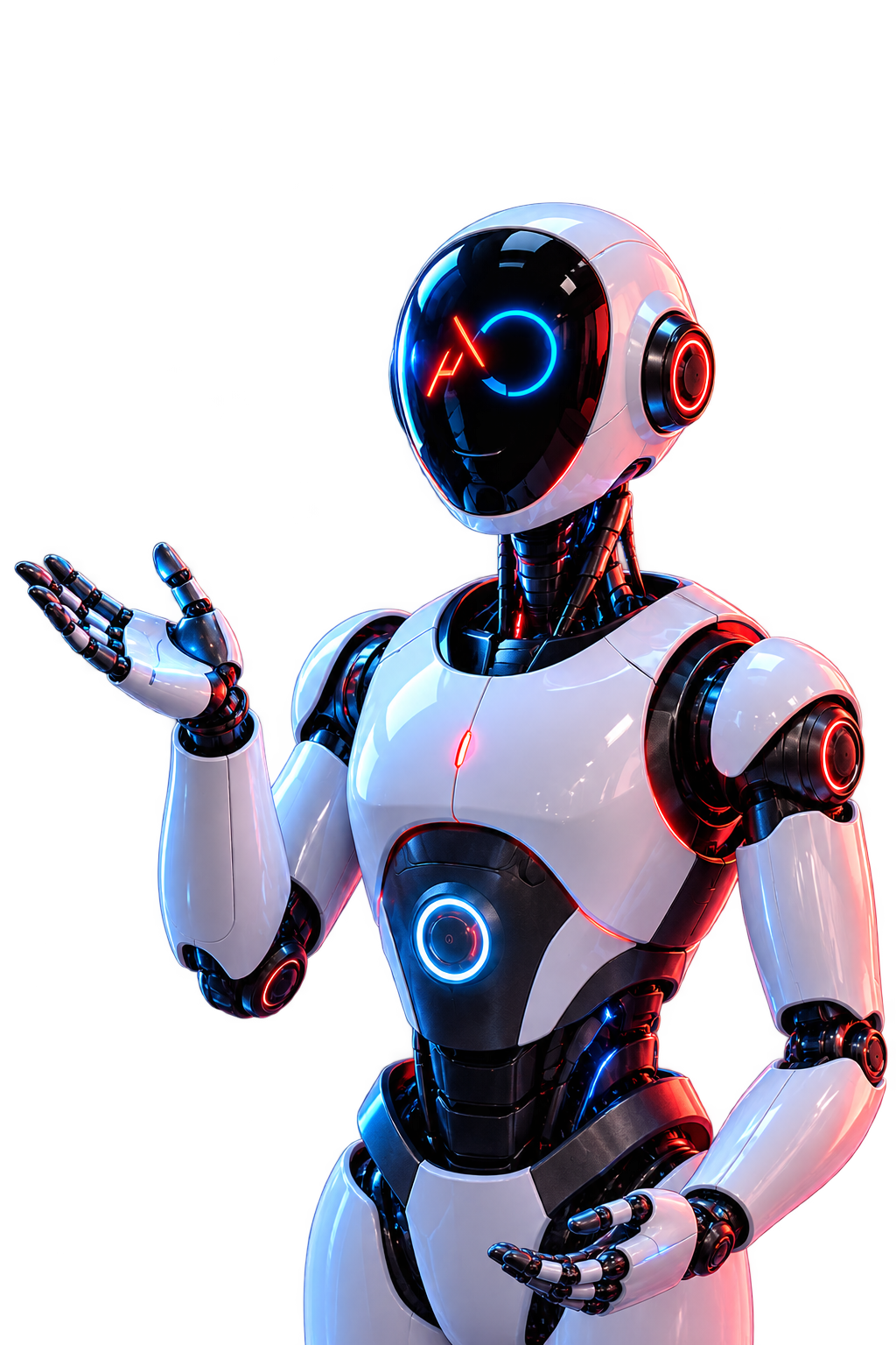 Assistant robot AminoDev, éclairé en rouge et bleu