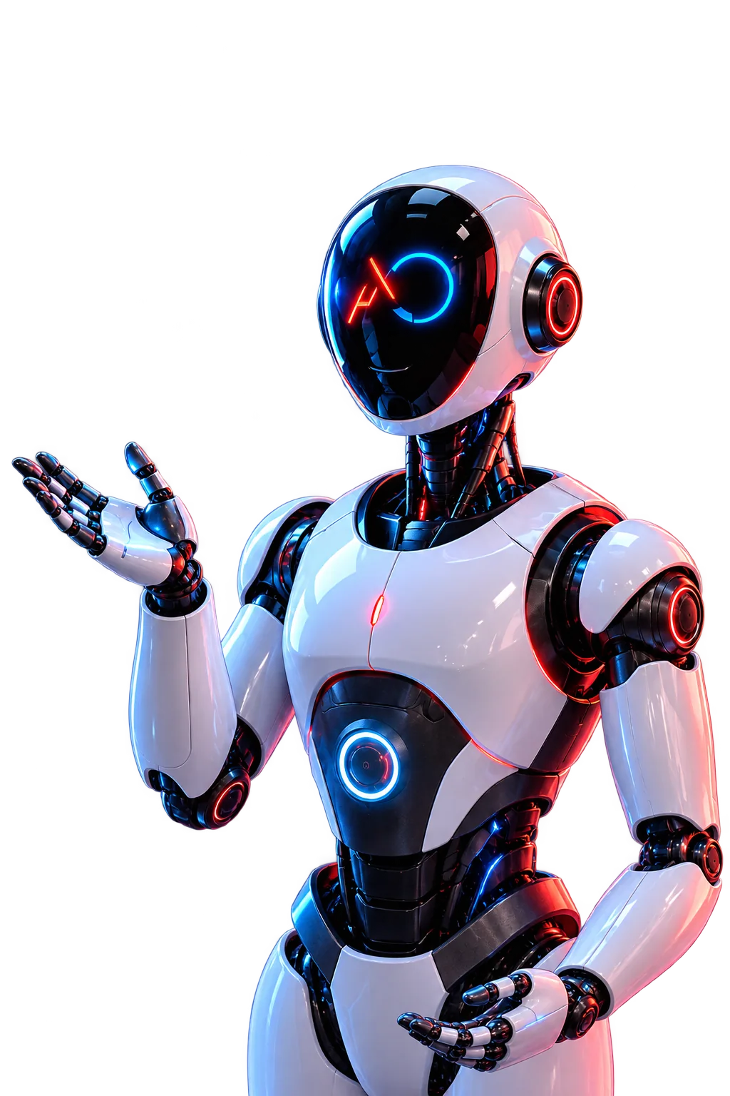 Assistant robot AminoDev, éclairé en rouge et bleu