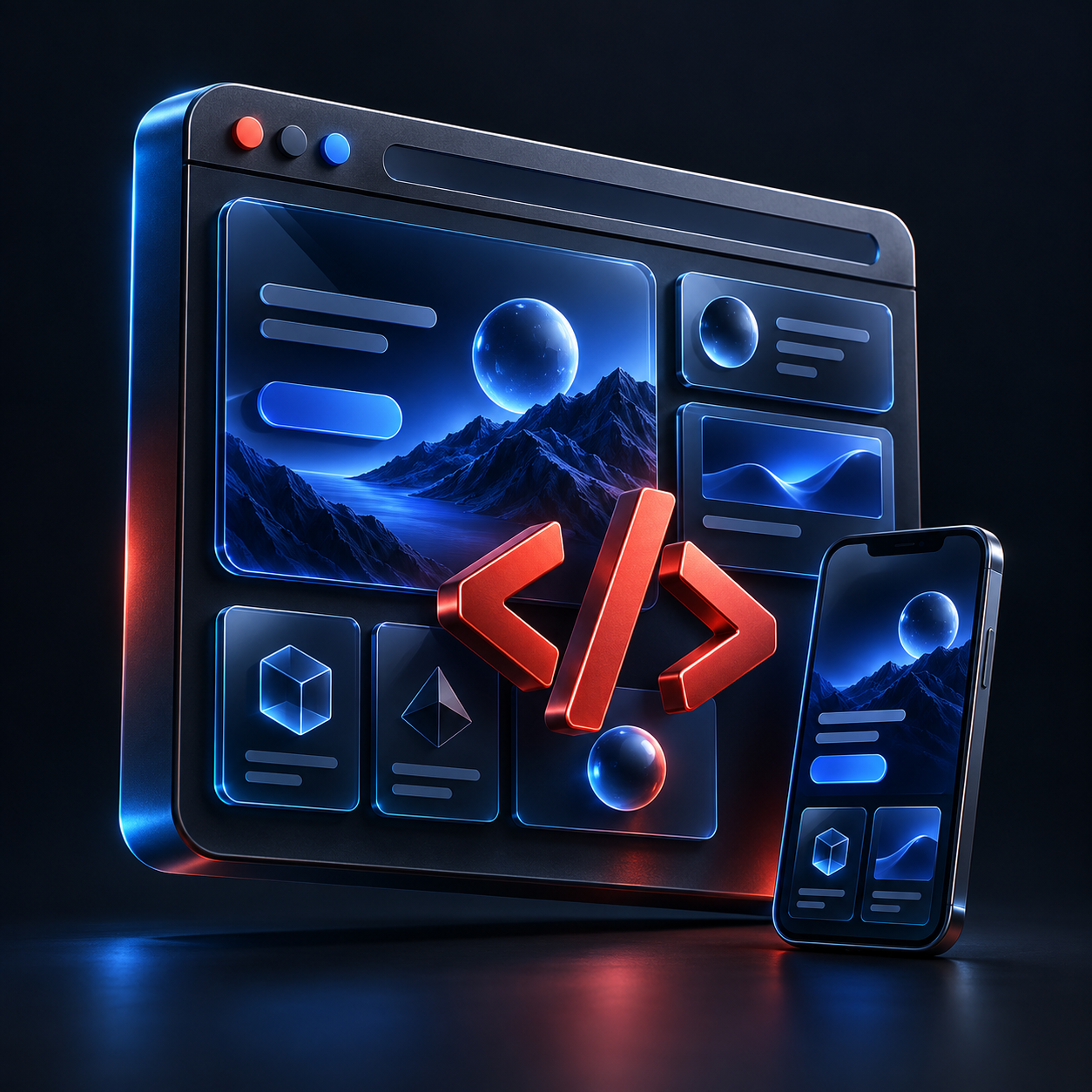 Illustration 3D du développement web et des interfaces responsive