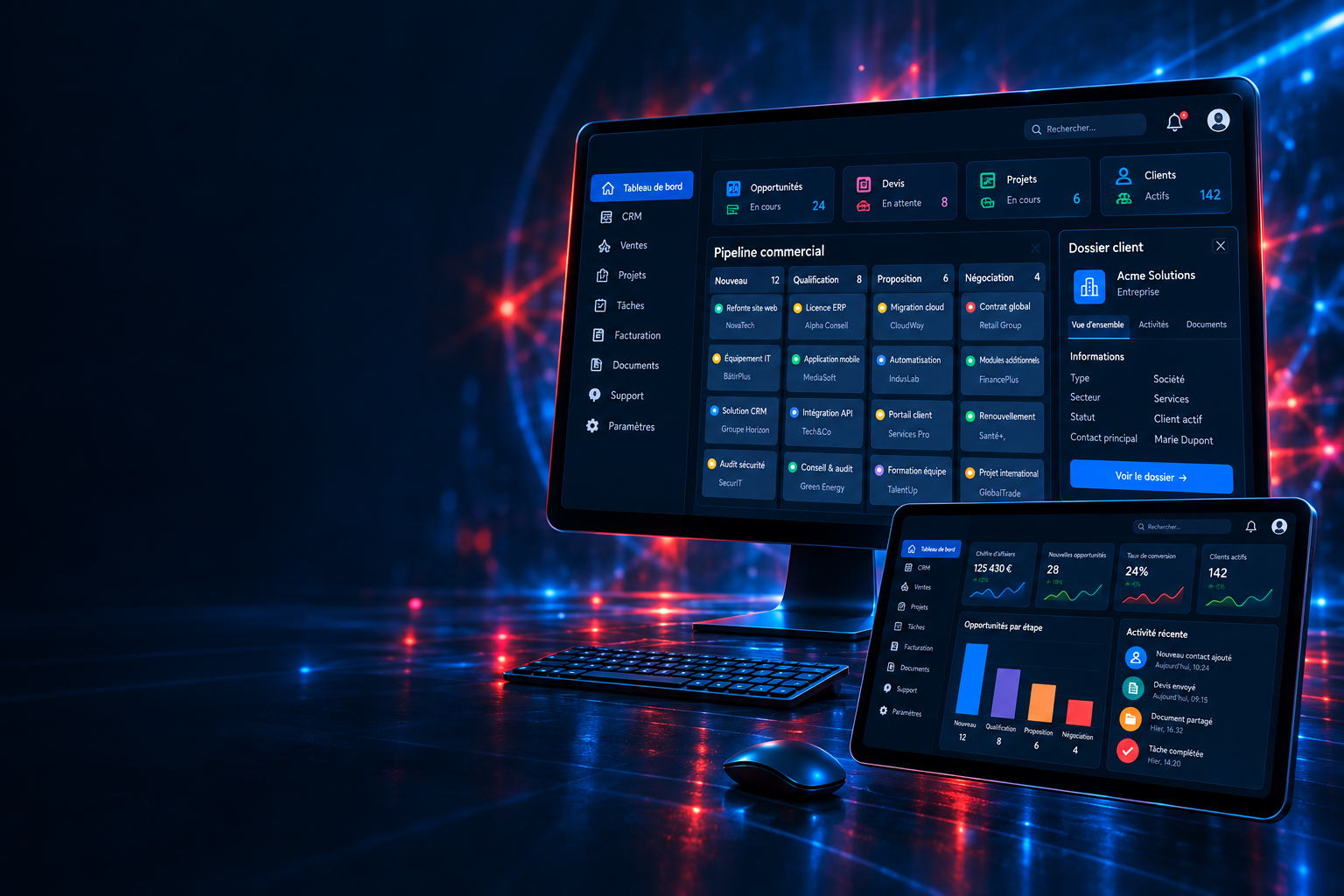 Environnement de gestion ERP illustratif en 3D